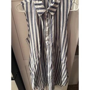Hope & Harlow Womens Blue White Striped‎ Sleeveless Shirt Dress Size 10 Collared